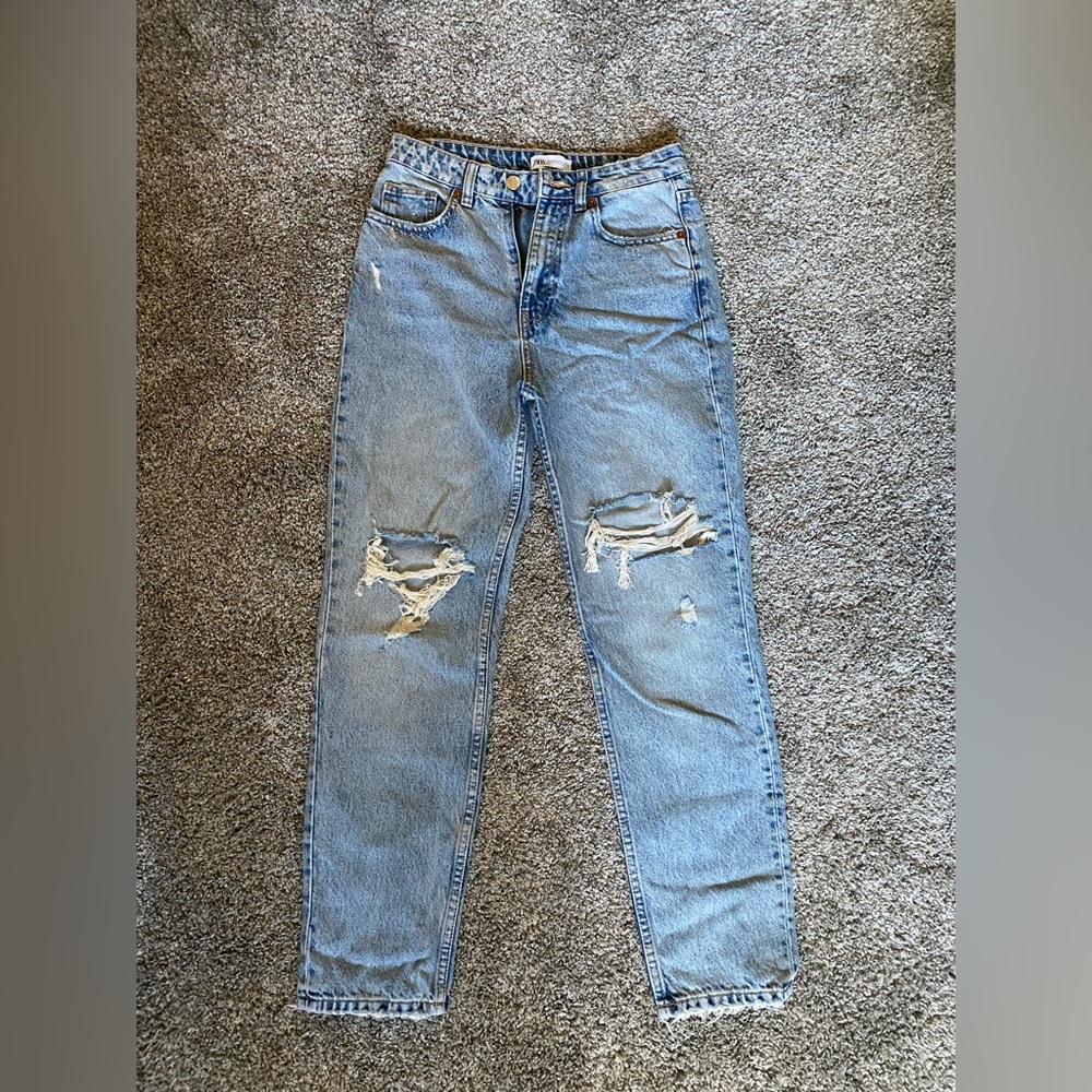 Zara High Waisted Ripped Jeans